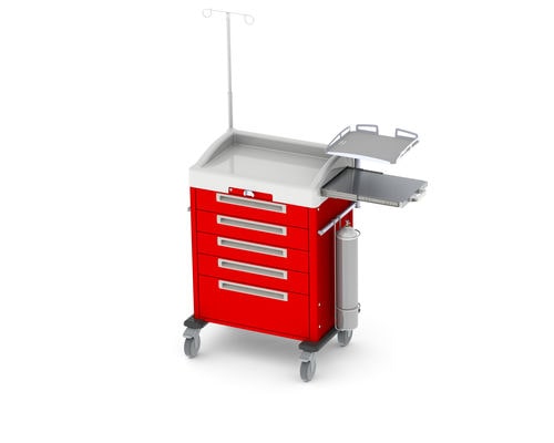 Emergency trolley - CRT-M39-KL-44448 - Pegasus Medical Concepts - with defibrillator shelf / with IV pole / with drawer