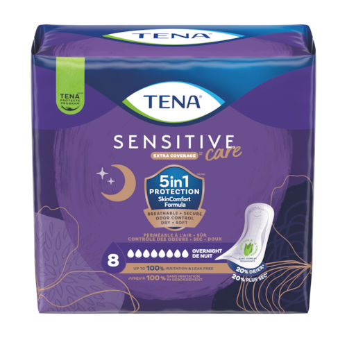Adult sanitary pad - Sensitive Care Extra Coverage™ Overnight - TENA - women / breathable / box of 28 units