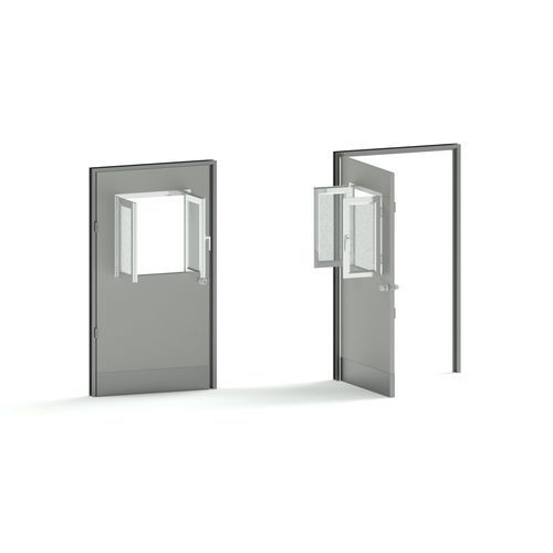 Hospital door - PLUSHINE series   - TBT Medical - swing / stainless steel / with glass panel