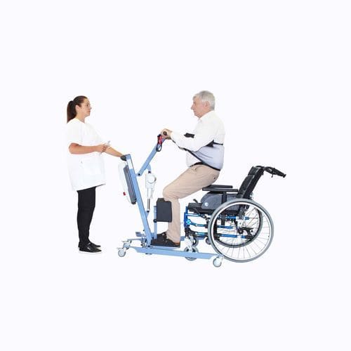 Electric stander - BLUE WAYUP OL - Nausicaa Medical - on casters / with harness / walking