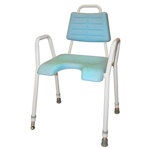 Shower chair with cutout seat - ANNI - Tukimet Oy - with backrest / for people with reduced mobility / height-adjustable