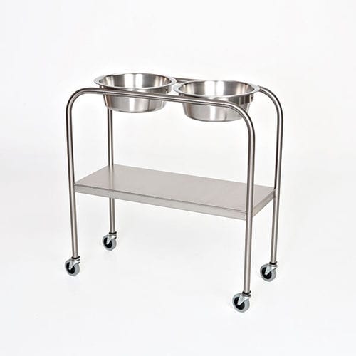 Double bin surgical basin stand - MCM 100 series - Mid Central Medical - trolley-mounted / stainless steel