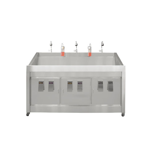 3-bay surgical sink - PMS-300 - Elpis Medical - stainless steel / knee-operated