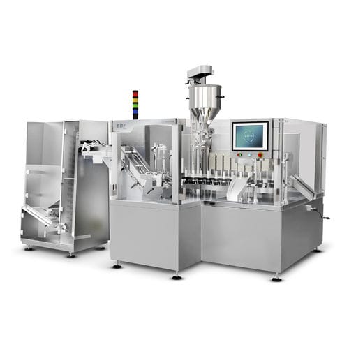 Tube filler - EBF-100-1 - Fabrima - floor-standing / for liquids / for the pharmaceutical industry