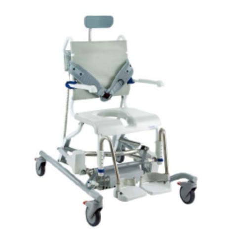 Shower chair with armrests - Ocean E-VIP - Caretek Medical - on casters / with footrest / with cutout seat