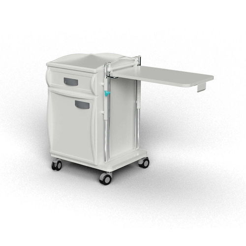 Bedside table on casters - DA 1020 - Trinodal - with integrated over-bed table / with compartments / with drawers
