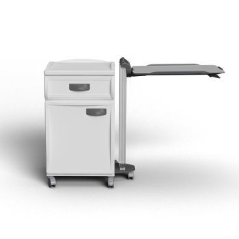 Bedside table with integrated over-bed table - DA 1030 - Trinodal - with compartments / on castors / with drawers
