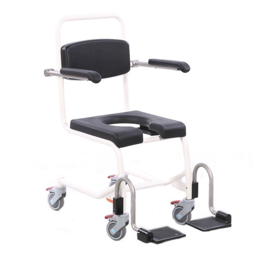 Commode chair with armrests - LINA - TechniCare - on casters / with footrest / with cutout seat