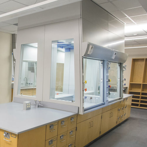 Teaching fume hood - Observation2™ - Mott Manufacturing - laboratory / floor-standing / stainless steel