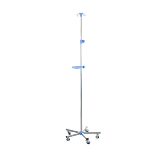 IV stand on casters - Sté AMEL - 2-hook / telescopic / stainless steel
