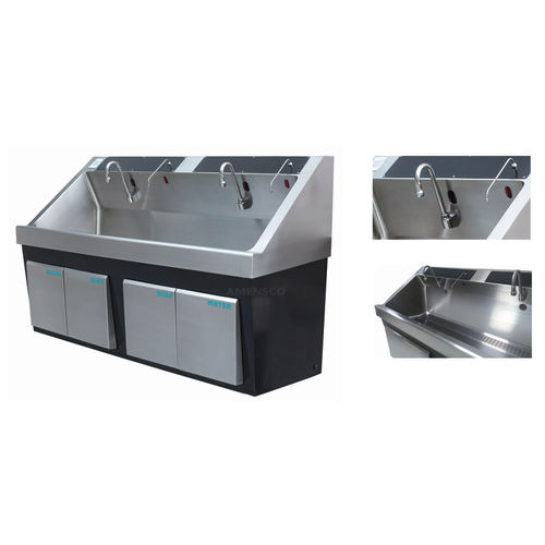 2-bay surgical sink - DSAK 400PW - AMENSCO MEDICAL TECHNOLOGIES - stainless steel / knee-operated