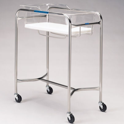 Hospital bassinet on casters - P-111 Series - DSI  - with storage unit / with side rails / stainless steel