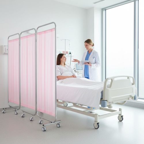 Folding hospital screen - E12 - Fangge Medical - on casters / 3-panel / stainless steel