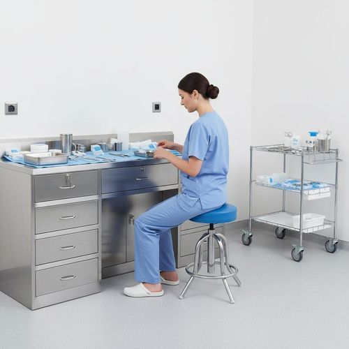 Healthcare facility stool - E05 - Fangge Medical - rotating / stainless steel / blue