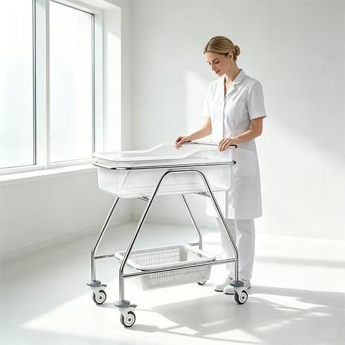 Hospital bassinet on casters - A05-I - Fangge Medical - with storage unit / stainless steel / transparent