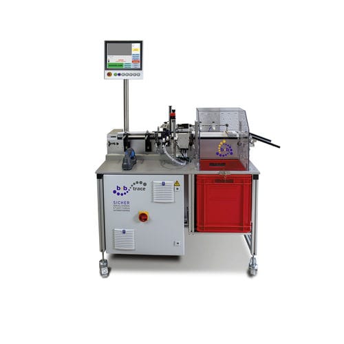 Carton labeling machine - LSS series - b+b Automations- und Steuerungstechnik GmbH - semi-automatic / for bar code labels