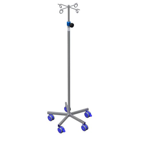 IV pole on casters - 144504 - Adexte - 4-hook / stainless steel