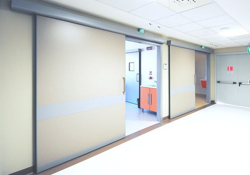 Protection door - H-SMLTS series - LABEL S.p.A. - for hospital / sliding / glass