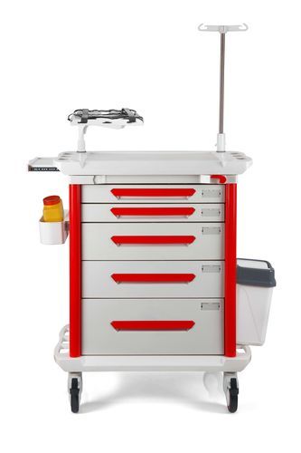 Emergency trolley - ECRW-110 - Avrasyamed Medikal Limited Company - plastic / 5-drawer / with waste bin