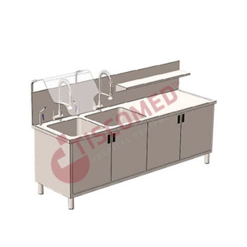 Pre-cleaning station for the pharmaceutical industry - TINI 4070 - Tiscomed - for the medical sector / with sink / stainless steel