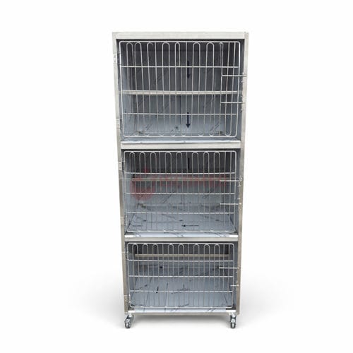 Cat veterinary cage - TVKU 1030 - Tiscomed - 3-compartment / on casters / stainless steel