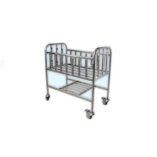 Fixed-height hospital bassinet - MC-11 - jia mei medical products co.,ltd - on casters / with storage unit / stainless steel