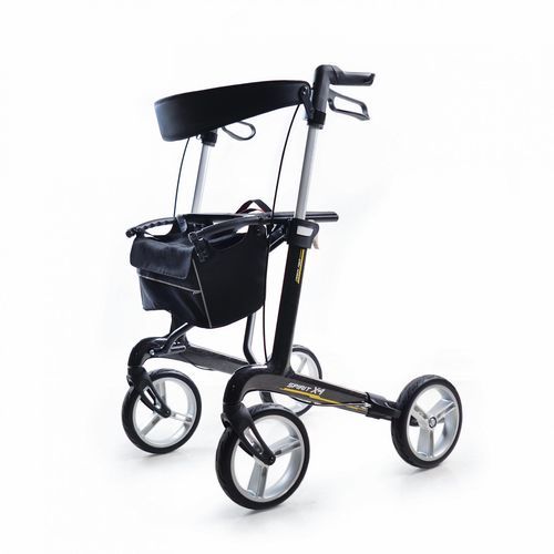 4-wheel rollator - SPIRIT X4 - Intco Machinery - carbon fiber frame / with seat / with basket