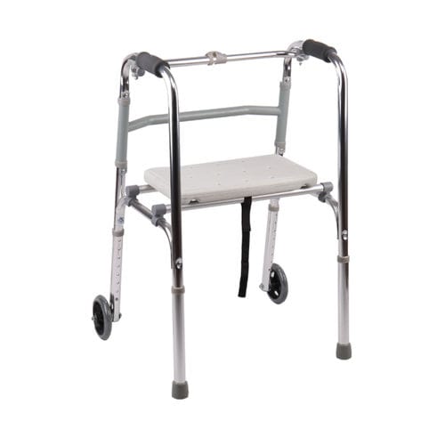 2-wheel mobility walker - KR9125L - Zhenjiang Kangrui Rehabilitation Equipment Co., Ltd. - height-adjustable / with seat / folding