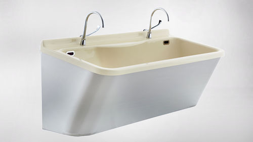 2-bay surgical sink - 10650 - Üzümcü Hospital Equipment - stainless steel / acrylic resin