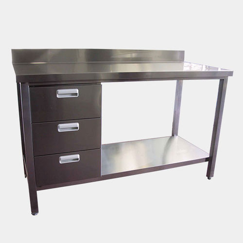 Work table - Rinox S.r.l. - square / stainless steel / with drawers