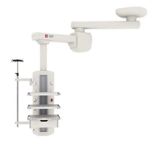 Ceiling-mounted medical pendant - OKI ISOLA  - LM MEDICAL DIVISION - intensive care / single-arm / with shelves