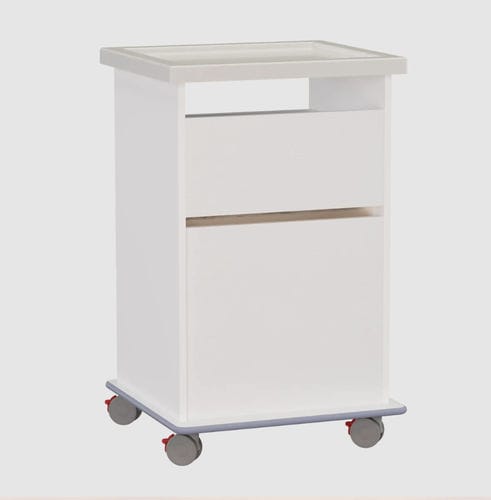 Bedside cabinet on casters - MT 712 - Metahospitalar - with integrated over-bed table