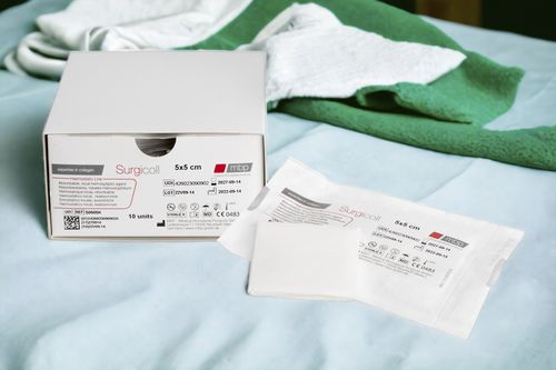 Hemostatic pad - Surgicoll - MBP - Medical Biomaterial Products - orthopedic surgery / wound surgery