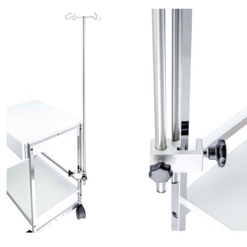 Table-mounted IV pole - 127-002 - Guido Buschmeier Maschinenbau - 4-hook / stainless steel / height-adjustable