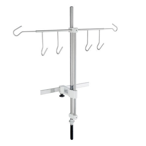 Rail-mounted IV pole - 115-002-lll - Guido Buschmeier Maschinenbau - 6-hook / stainless steel / aluminum