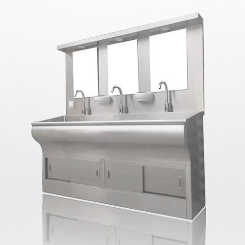 3-bay surgical sink - Shandong Hongxinyu Medical Technology Co., Ltd. - stainless steel / knee-operated