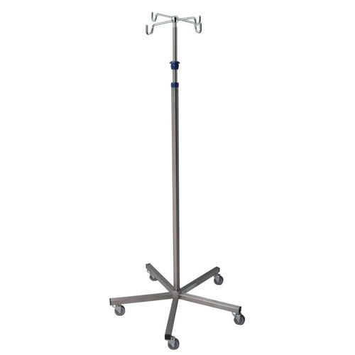 IV pole on casters - Agencinox - 4-hook / telescopic / stainless steel