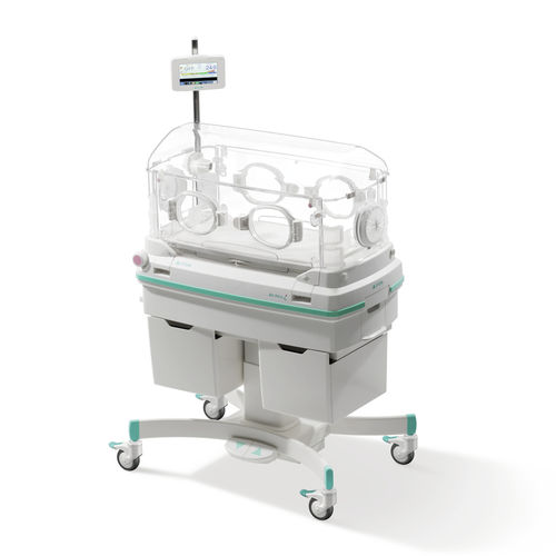 Neonatal incubator on casters - Air Incu i - Atom Medical Corporation  - with monitor