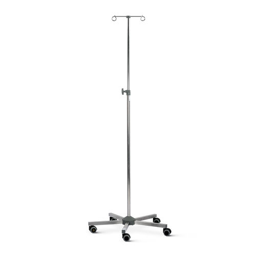 IV pole on casters - DPKS series - Bristol Maid Hospital Metalcraft - 2-hook / stainless steel / height-adjustable