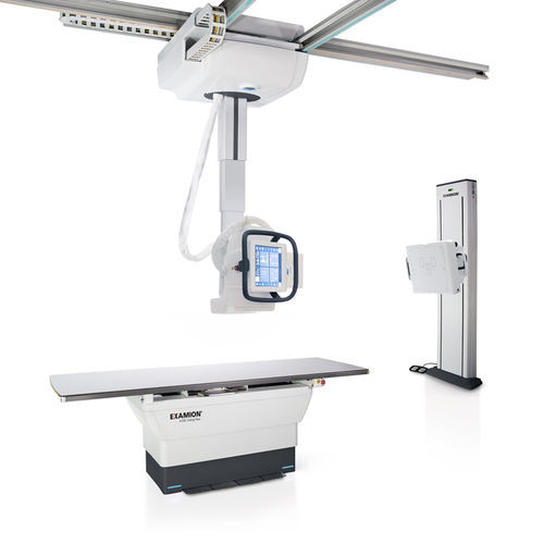 Digital X-ray system - X-DRS Ceiling Flow - Examion - for multipurpose radiography / with floor-standing bucky / with ceiling-mounted telescopic tube stand