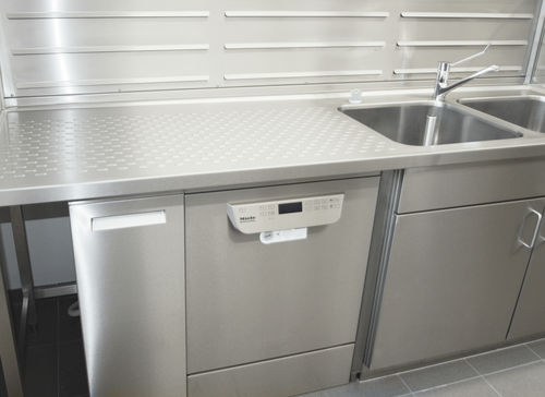 Laboratory bench with sink - 82690 - Funeralia - stainless steel
