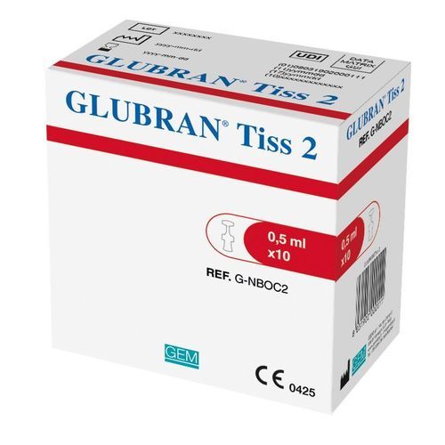 Skin closure surgery tissue adhesive - Glubran Tiss 2 - GEM - 2-cyano-butyl-acrylate / 2-octyl cyanoacrylate