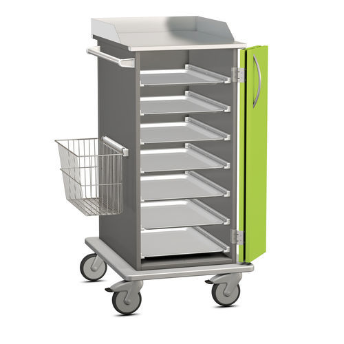 Transport trolley - K42 - Modell 39 - Hammerlit - stainless steel / with tray / with tambour door