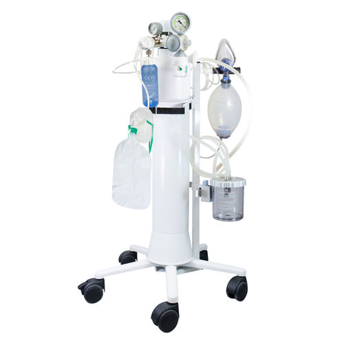 Trolley-mounted oxygen therapy system - AEROtreat  - HUM - Gesellschaft für Homecare und Medizintechnik - with oxygen mask / with oxygen cylinder / with flow meter