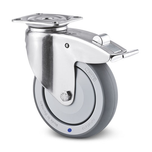 Wheel with brake - 014000120 - Hupfer Metallwerke GmbH & Co. KG - stainless steel / swiveling