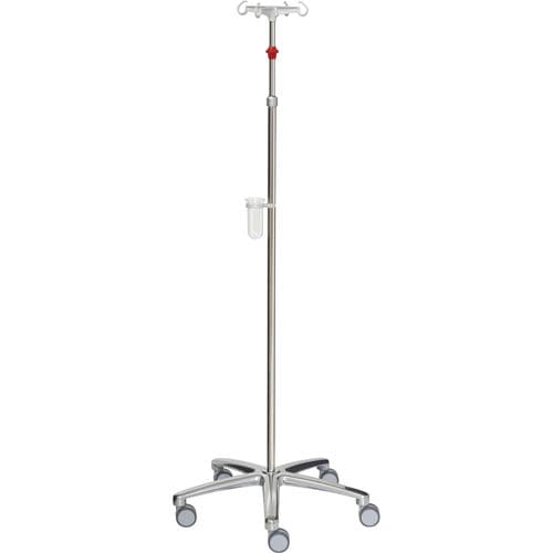 IV pole on casters - 22345 - Inmoclinc - 4-hook / telescopic / stainless steel