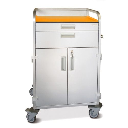 Medical trolley - Medicar M4  - Mercura Industries - treatment / anodized aluminum / 2-door