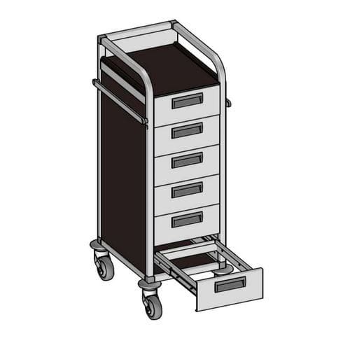 Medical trolley - Medicar M6 Small - Mercura Industries - treatment / anodized aluminum / 6-drawer