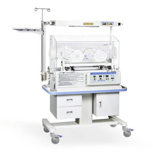 Neonatal incubator on casters - YP-90 series - Ningbo David Medical Device - with storage compartment / with 4 operating windows