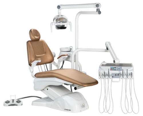 Dental unit with electric chair - Siena - Olsen Industry - with adjustable headrest / with monitor / with delivery system
